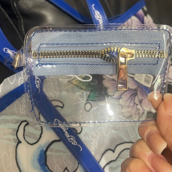 Y2K Ed Hardy Clear Tote with Blue and Pink Floral Design NWT - Picture 4 of 9